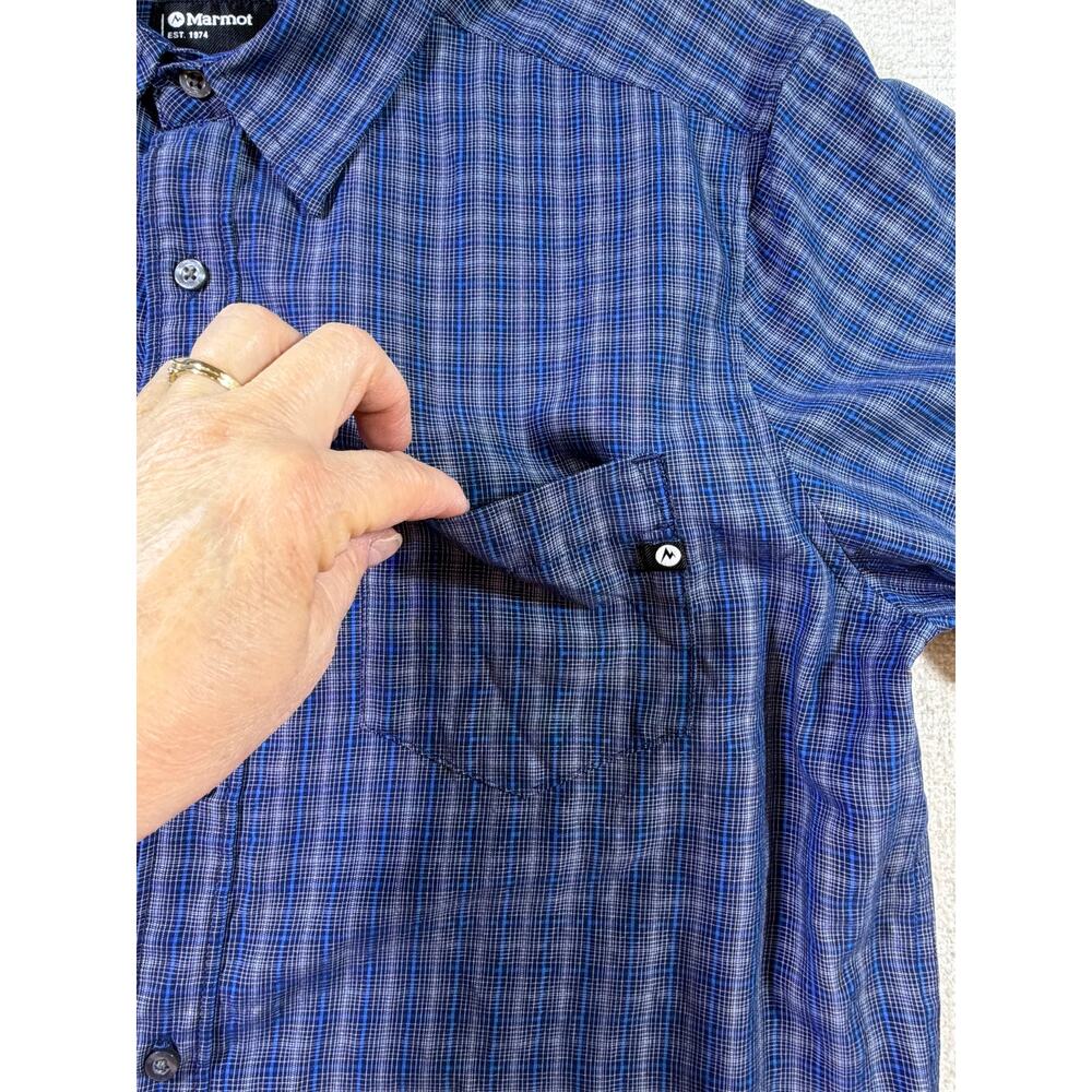 Marmot Men Blue Large Plaid Button Front Outdoor Hiking Travel Casual Shirt - Picture 7 of 8